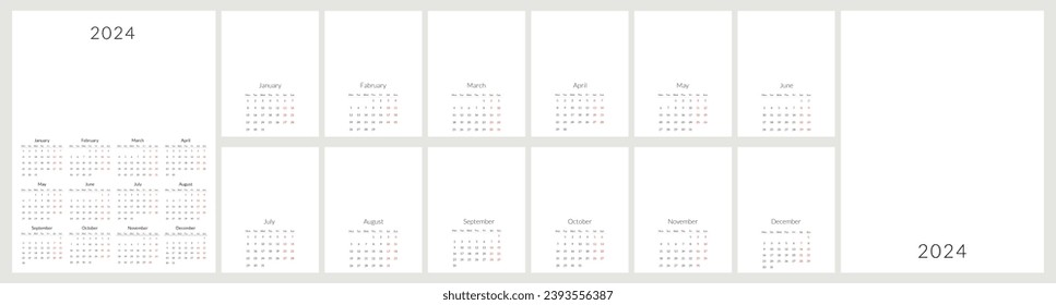 2024 calendar template with handmade watercolor illustrations - Powered by Shutterstock