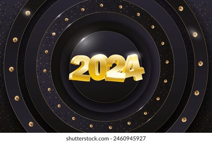 2024 Happy New Year elegant design - illustration of golden 2024 logo numbers on black background - perfect typography for 2024 save the date luxury designs and new year celebration. - Powered by Shutterstock