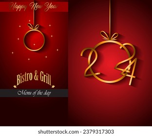 2024 Happy new year restaurant menu template for your seasonal flyers or invitations background. - Powered by Shutterstock