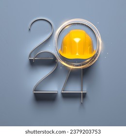 2024 New Year design template with yellow protective helmet. 3D render illustration. - Powered by Shutterstock