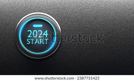 2024 start button. New year is approaching. Beginning of Christmas holidays. Technology logo 2024. New year holidays. Start of 2024 celebration. New year minimalistic background. 3d image