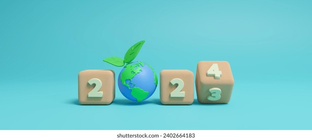 2024 Sustainable development concept, renewable energy business, Green energy and eco friendly, environmental balance in business, ESG. Ecology and environment concept. Happy new year 2024. 3d render