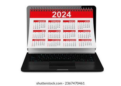 2024 Year Calendar over Laptop Screen on a white background. 3d Rendering - Powered by Shutterstock