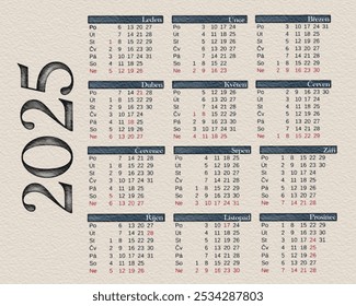 2025 calendar showcasing months with days and dates for planning throughout the year - Powered by Shutterstock