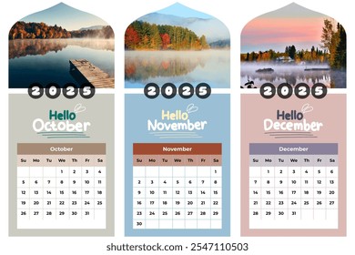 2025 calendar template design. Office calendar 2025 in seasons version. Aesthetic Calendar in pastel color style for wall and desk. English Calendar 2025 layout - Powered by Shutterstock