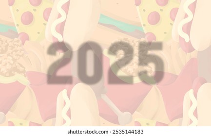 2025 fast food background. calendar and template design concept. junk food, health, addiction or culinary themes - Powered by Shutterstock