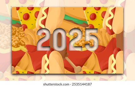 2025 fast food background. calendar and template design concept. junk food, health, addiction or culinary themes - Powered by Shutterstock