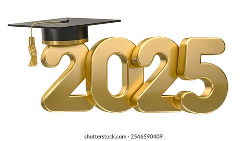 2025 Gold Numbers with Graduation Cap in 3D Render for Academic Achievement Celebrations with white background. 3d illustration - Powered by Shutterstock