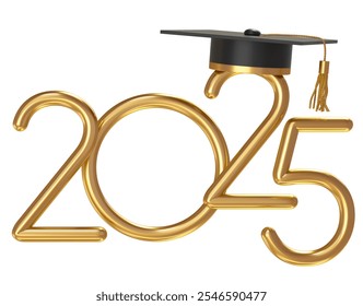 2025 Gold Numbers with Graduation Cap in 3D Render for Academic Achievement Celebrations with white background. 3d illustration - Powered by Shutterstock