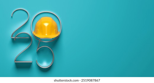 2025 New Year design template with yellow protective helmet. 3D render illustration. - Powered by Shutterstock