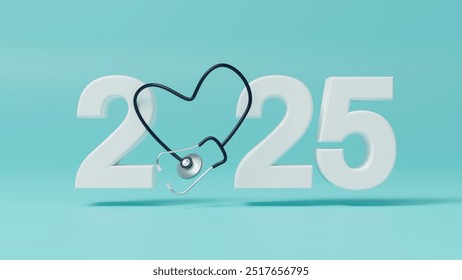 2025 New year for healthcare concept. Stethoscope with 2025 number on blue background. Creative idea for new trend in medicine treatment and diagnosis concept. Health care and medical. 3d rendering - Powered by Shutterstock