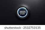 2025 start push button. Planning, start, vision, career path, business strategy, opportunity and change concept. 2025 start modern car button with blue shine. 3d illustration