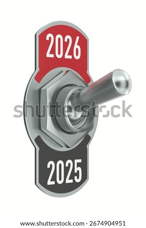 2026 new year. Toggle switch on white background. Isolated 3D illustration