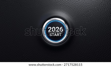2026 Start Push Button. Planning, Roadmap, Goal, Target, Startup, Vision, Career Path, Business Strategy, Opportunity and Change concept. 2026 Start Modern Car Button. 3D Illustration