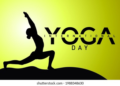 21 june International Yoga Day, yoga body posture, human silhouette illustration. Typography on yellow gradient background - Powered by Shutterstock