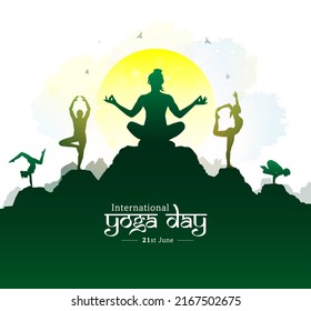 21 June, Yoga day concept. International yoga day celebration background. Group of people practicing yoga and morning sunrise. - Powered by Shutterstock