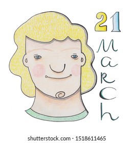 21 march - World Down Syndrome Day. Cartoon girl holding paper with written text of 21 march. Down Syndrome Awareness illustration. - Powered by Shutterstock