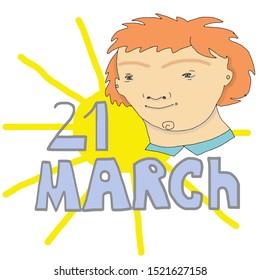 21 march - World Down Syndrome Day. Cartoon boy holding paper with written text of 21 march. Down Syndrome Awareness illustration. - Powered by Shutterstock