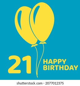 21 years logo. Square logo illustration with 21. Happy birthday text on turquoise background.  twenty-one  happy birthday. Yellow balloons symbolize celebration. Celebrating 21rd anniversary concept - Powered by Shutterstock