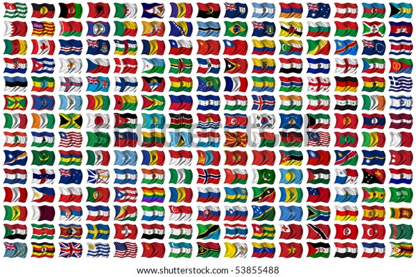 世界の国旗210 国名の切り取り線と各国の国旗 のイラスト素材