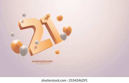 21st Year Anniversary Banner Design in 3D with Copy Space Background – Celebrating Business Milestones - Powered by Shutterstock