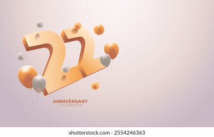 22nd Year Anniversary Banner Design in 3D with Copy Space Background – Celebrating Business Milestones - Powered by Shutterstock