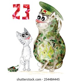 2月23日 かわいいアーミー キャットと子猫 のイラスト素材