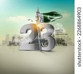 23rd March Pakistan Resolution day poster. 23rd March in a 3d style with pakistan flag - 3d Render