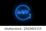 24 hours a day and 7 days a week neon icon Isolated on black Background