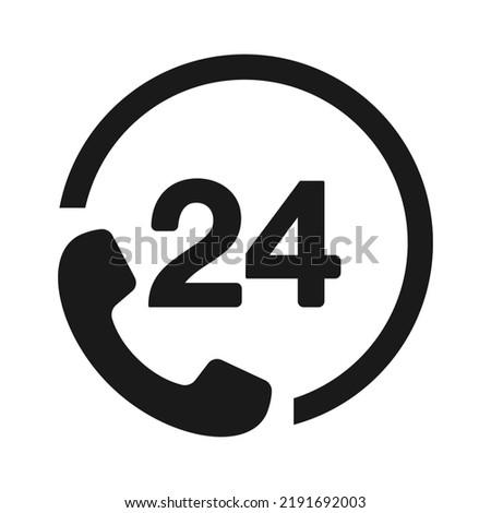 24 Hours Support icon. 24 hours Call or Twenty four hour illustration
