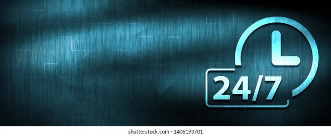24/7 clock icon isolated on abstract blue banner background design illustration - Shutterstock ID 1406193701