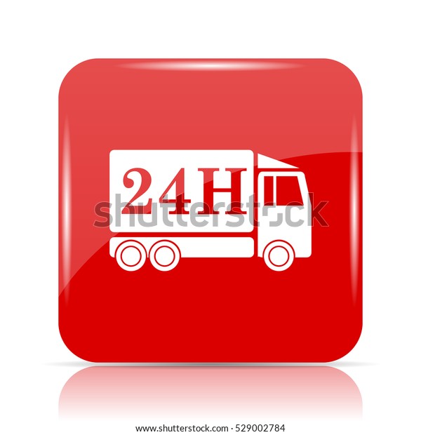 24H delivery truck icon. 24H delivery truck\
website button on white\
background.\
