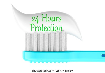 24-hours protection toothpaste. 3D rendering isolated on white background