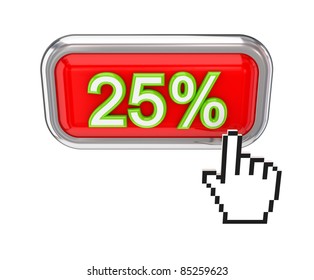 25% button.3d rendered.Isolated on white background.