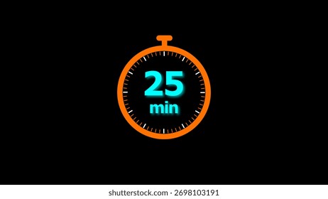 25 min clock illustration timer icon. timer 25 minutes countdown icon. motion graphic Clock 25 minute icon, blue background 4k illustration.