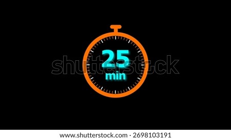 25 min clock illustration timer icon. timer 25 minutes countdown icon. motion graphic Clock 25 minute icon, blue background 4k illustration.