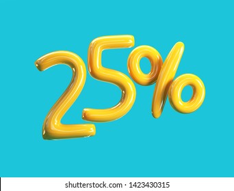 25% Off Price. Sale Concept Icon. 3d rendering isolated on Blue Background