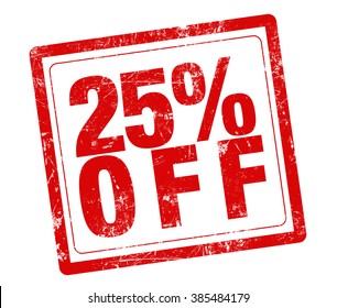25% OFF red stamp text on white background