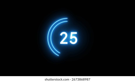 25 second countdown timer illustration. Neon countdown number.