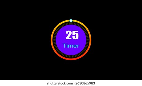 25 seconds digital clock countdown timer illustration. 3d countdown timer illustration, inside a 3d yellow and red circle on black background emergency timer countdown illustration.