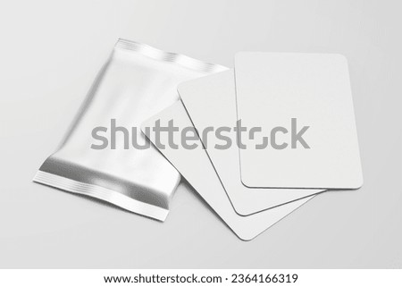 2,5 x 3,5 inch size blank trading card collectible game set with shiny foil plastic booster pack mockup isolated 3d rendering illustration ストックフォト © 