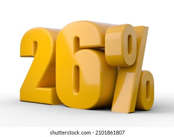 26% 3d illustration. Orange twenty six percent special offer on white background