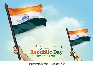 26 January India Republic Day Parade March With Tricolor Indian Flag Illustration