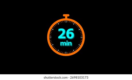 26 min clock illustration timer icon. timer 26 minutes countdown icon. motion graphic Clock 26 minute icon, blue background 4k illustration.