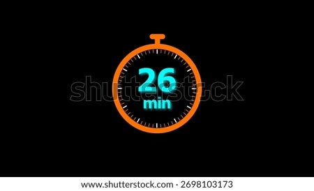 26 min clock illustration timer icon. timer 26 minutes countdown icon. motion graphic Clock 26 minute icon, blue background 4k illustration.