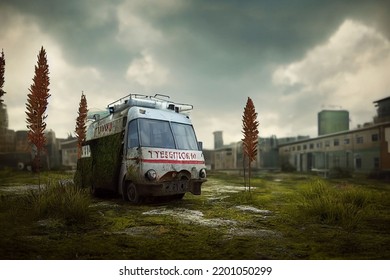 2d Abandoned Hospital Parking Lot With Ambulance