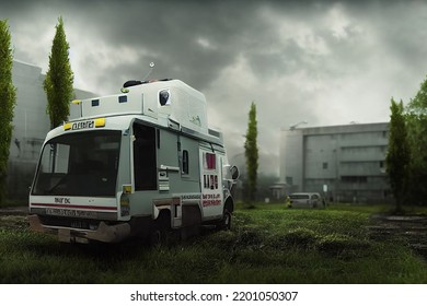 2d Abandoned Hospital Parking Lot With Ambulance