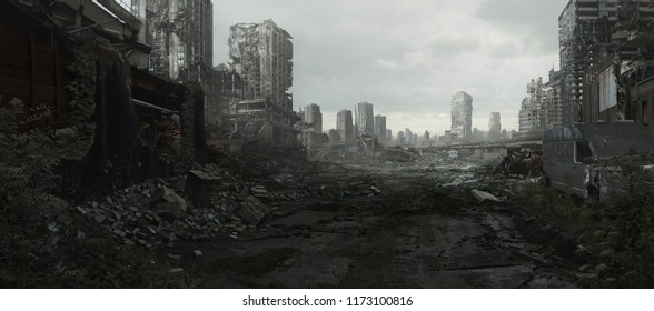 Segunda ilustración digital de una ciudad destruida.