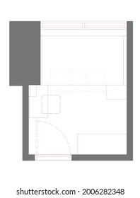 2d Drawing Simple Bedroom Layout Stock Illustration 2006282348