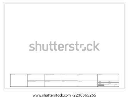 2D drawing title block on white background. Used to standardize submission of project drawings. Project information is placed at the bottom of the drawing horizontally. 